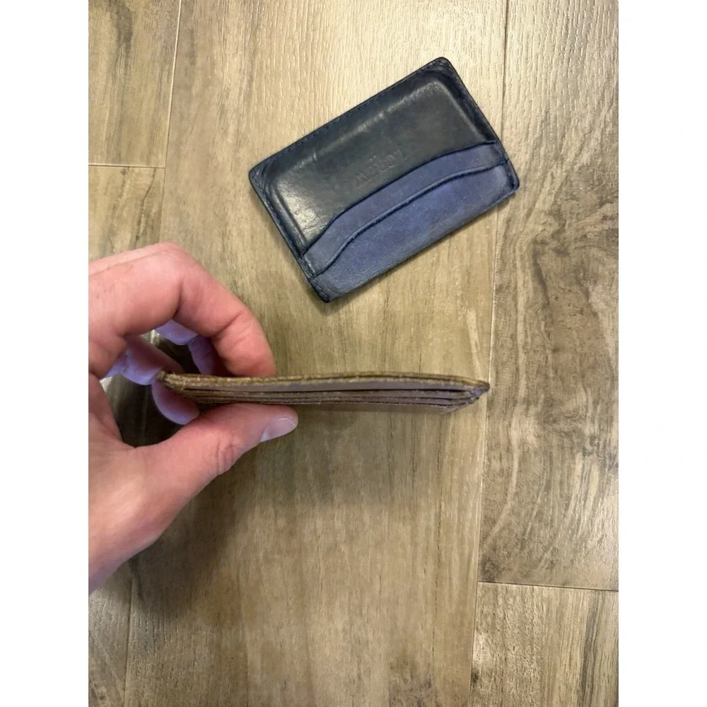 Lot Of 2 J.CREW Men's Tan Brown Leather Cardholder Blue